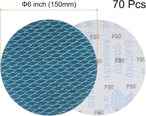 HARFINGTON 70 قطعة من أقراص الصنفرة ذات الشكل الماسي مقاس 6 بوصة و60 حبيبة وخطاف وحلقة لأعمال النجارة وأقراص تشطيب السيارات وسادات ورق الصنفرة لصنفرة القرص العشوائي وصنفرة مدارية in Kuwait