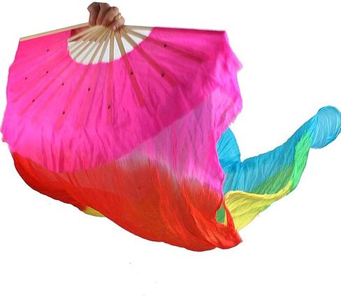 موفوكا مروحة رقص من الحرير الصناعي، مروحة طويلة مصنوعة يدويا من الخيزران للرقص الشرقي للاداء المسرحي والحفلات والرقص للنساء (ازرق) in Kuwait