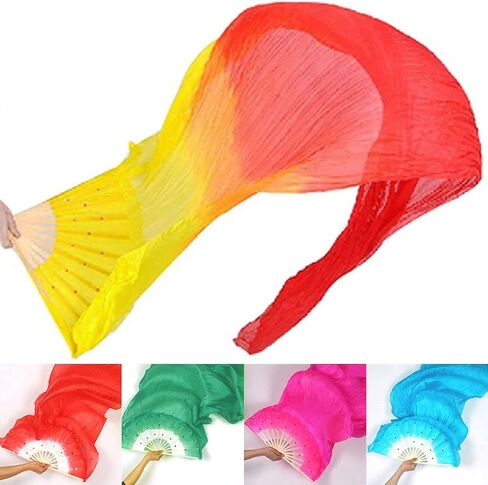 موفوكا مروحة رقص من الحرير الصناعي، مروحة طويلة مصنوعة يدويا من الخيزران للرقص الشرقي للاداء المسرحي والحفلات والرقص للنساء (ازرق) in Kuwait