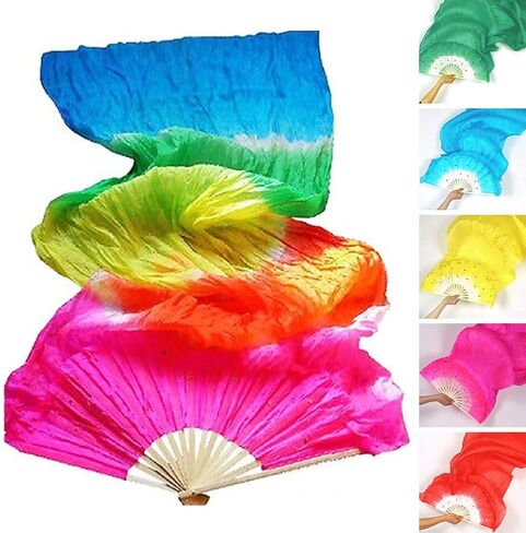 موفوكا مروحة رقص من الحرير الصناعي، مروحة طويلة مصنوعة يدويا من الخيزران للرقص الشرقي للاداء المسرحي والحفلات والرقص للنساء (ازرق) in Kuwait