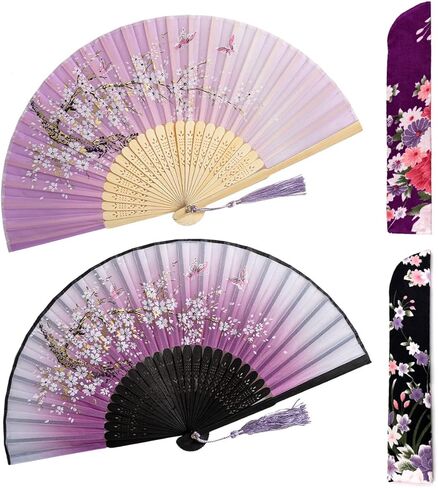 مراوح يدوية قابلة للطي من حرير الخيزران من أماجيجي للنساء، ابق هادئًا وأنيقًا مع مراوح محمولة - مثالية لحفلات الزفاف والحفلات والعروض (ساكورا الوردي والأرنب المزدوج الوردي) in Kuwait