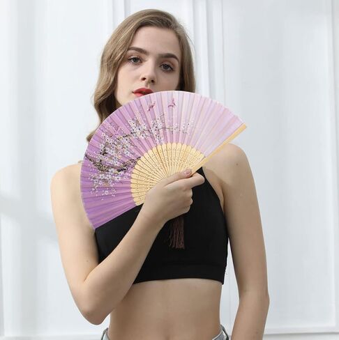 مراوح يدوية قابلة للطي من حرير الخيزران من أماجيجي للنساء، ابق هادئًا وأنيقًا مع مراوح محمولة - مثالية لحفلات الزفاف والحفلات والعروض (ساكورا الوردي والأرنب المزدوج الوردي) in Kuwait