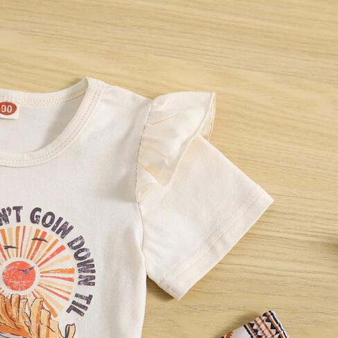 CM C&M WODRO Toddler Baby Girl Bell Bottom Outfits Western Cowgirl Flying Sleeve T Shirt + Boho Flared Bell Bottom Pants in Saudi Arabia