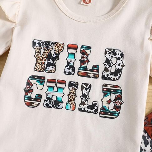 CM C&M WODRO Toddler Baby Girl Bell Bottom Outfits Western Cowgirl Flying Sleeve T Shirt + Boho Flared Bell Bottom Pants in Saudi Arabia