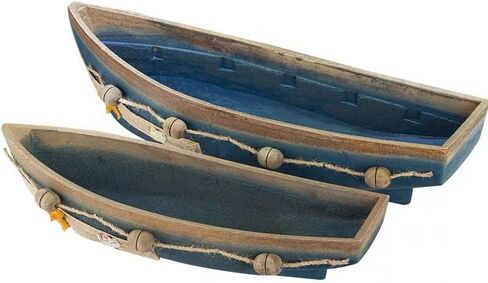 Konjouror Wooden Boat Tray Display, 2 Pack Blue Boat Model Decoration, Nautical Beach Ocean Decor in Saudi Arabia