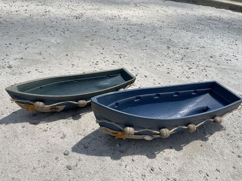 Konjouror Wooden Boat Tray Display, 2 Pack Blue Boat Model Decoration, Nautical Beach Ocean Decor in Saudi Arabia