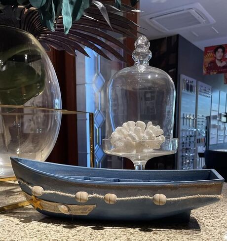 Konjouror Wooden Boat Tray Display, 2 Pack Blue Boat Model Decoration, Nautical Beach Ocean Decor in Saudi Arabia
