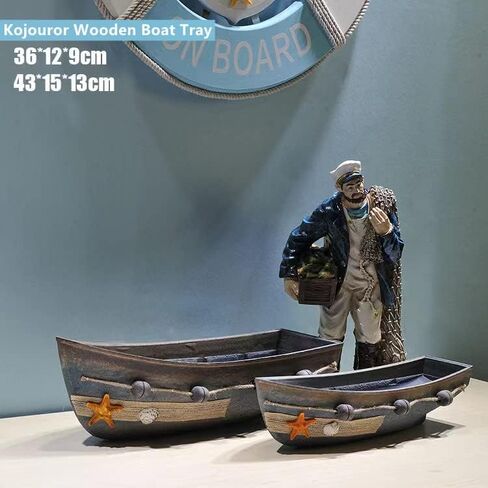 Konjouror Wooden Boat Tray Display, 2 Pack Blue Boat Model Decoration, Nautical Beach Ocean Decor in Saudi Arabia