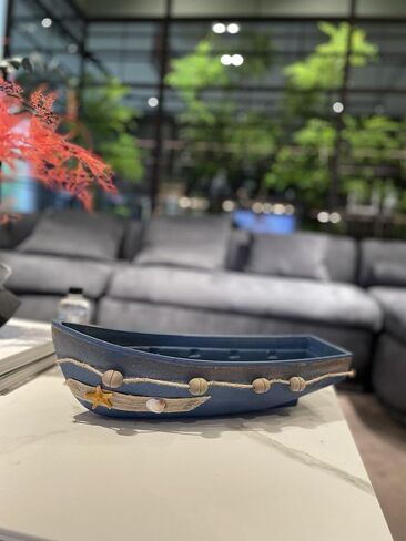 Konjouror Wooden Boat Tray Display, 2 Pack Blue Boat Model Decoration, Nautical Beach Ocean Decor in Saudi Arabia