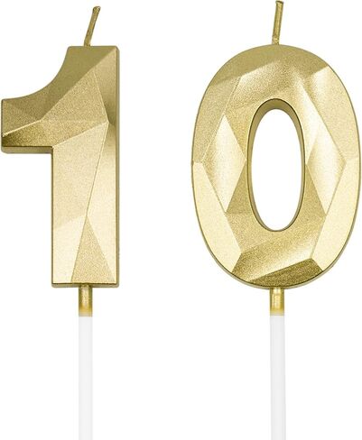 شموع عيد الميلاد العاشر للكيك، رقم فضي 10 شمعة ثلاثية الأبعاد على شكل ماسي مستلزمات حفلات أعياد الميلاد للفتيات أو الأولاد in Kuwait