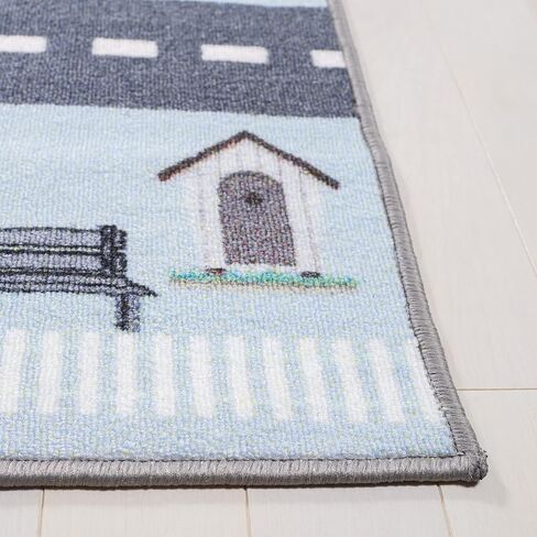SAFAVIEH Kids Playhouse Collection Area Rug - 3'3" Square, Blue & Dark Grey, Machine Washable & Slip Resistant, Neighborhood Road Design, Ideal for Kids Bedroom, Playroom, Nursery (KPH232M-3SQ) in Saudi Arabia