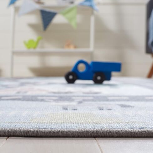 SAFAVIEH Kids Playhouse Collection Area Rug - 3'3" Square, Blue & Dark Grey, Machine Washable & Slip Resistant, Neighborhood Road Design, Ideal for Kids Bedroom, Playroom, Nursery (KPH232M-3SQ) in Saudi Arabia