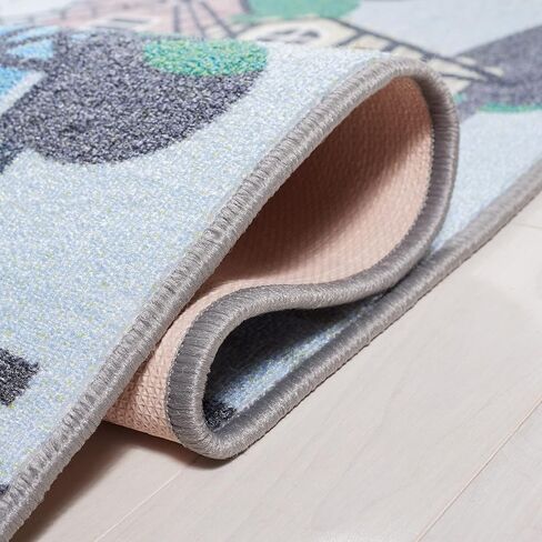 SAFAVIEH Kids Playhouse Collection Area Rug - 3'3" Square, Blue & Dark Grey, Machine Washable & Slip Resistant, Neighborhood Road Design, Ideal for Kids Bedroom, Playroom, Nursery (KPH232M-3SQ) in Saudi Arabia