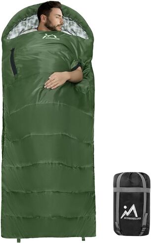 حقيبة نوم للتخييم يمكن ارتداؤها للبالغين والأطفال مع غطاء للرأس، قطن 400 جرام في المتر المربع من الفلانيل خفيف الوزن مقاوم للماء 3 فصول الطقس الدافئ والبارد لحقيبة الظهر والمشي لمسافات طويلة والداخل والخارج، مع كيس ضغط in Kuwait