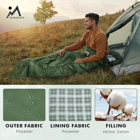 حقيبة نوم للتخييم يمكن ارتداؤها للبالغين والأطفال مع غطاء للرأس، قطن 400 جرام في المتر المربع من الفلانيل خفيف الوزن مقاوم للماء 3 فصول الطقس الدافئ والبارد لحقيبة الظهر والمشي لمسافات طويلة والداخل والخارج، مع كيس ضغط in Kuwait
