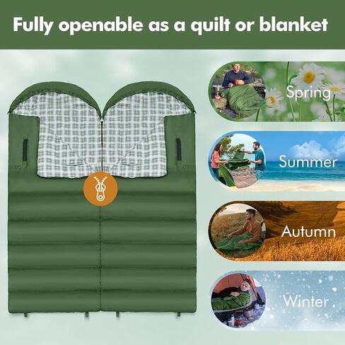 حقيبة نوم للتخييم يمكن ارتداؤها للبالغين والأطفال مع غطاء للرأس، قطن 400 جرام في المتر المربع من الفلانيل خفيف الوزن مقاوم للماء 3 فصول الطقس الدافئ والبارد لحقيبة الظهر والمشي لمسافات طويلة والداخل والخارج، مع كيس ضغط in Kuwait