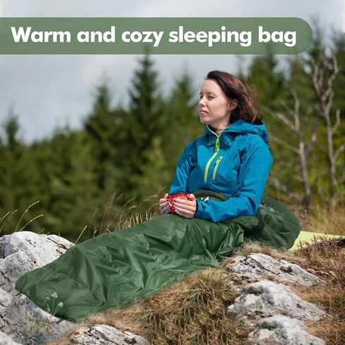 حقيبة نوم للتخييم يمكن ارتداؤها للبالغين والأطفال مع غطاء للرأس، قطن 400 جرام في المتر المربع من الفلانيل خفيف الوزن مقاوم للماء 3 فصول الطقس الدافئ والبارد لحقيبة الظهر والمشي لمسافات طويلة والداخل والخارج، مع كيس ضغط in Kuwait