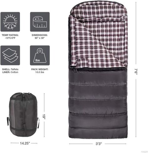 TETON Sports Fahrenheit Sleeping Bag – XXL Sleeping Bag, Big, Warm and Roomy, Adult Camping in Style. Flannel Inner Lining, All Weather Bags in Kuwait