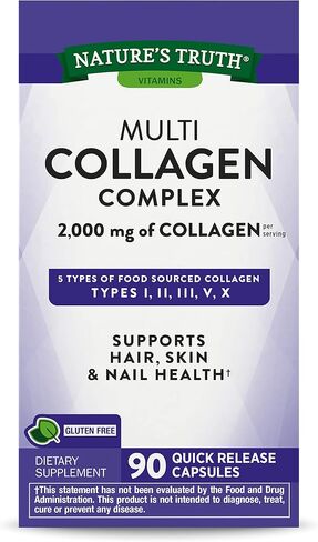 Nature's Truth Multi Collagen Protein Capsules | 90 Count | Type I, II, III, V, X | Collagen Peptide Pills | Gluten Free Supplement in Saudi Arabia