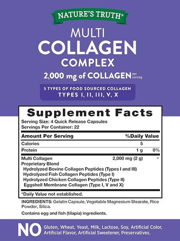 Nature's Truth Multi Collagen Protein Capsules | 90 Count | Type I, II, III, V, X | Collagen Peptide Pills | Gluten Free Supplement in Saudi Arabia