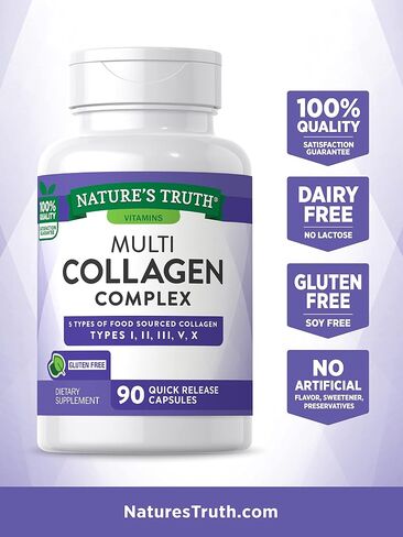 Nature's Truth Multi Collagen Protein Capsules | 90 Count | Type I, II, III, V, X | Collagen Peptide Pills | Gluten Free Supplement in Saudi Arabia