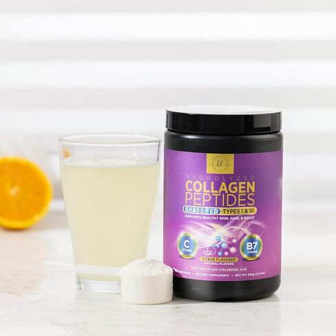 مسحوق ببتيدات الكولاجين مع حمض الهيالورونيك والبيوتين، مسحوق الكولاجين المتحلل من الأعشاب للنساء (النوع الأول والثالث) لدعم الشعر والبشرة والأظافر والمفاصل، ومكملات الكولاجين - 30 وجبة in Kuwait