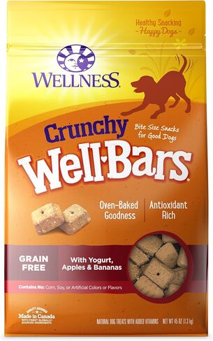 Wellness WellBars Natural Grain Free Crunchy Dog Treats, Yogurt, Apples & Banana, 20-Ounce Box in Saudi Arabia