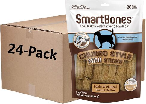 SmartBones Churro-Style Mini Sticks 28 Count, Made with Real Peanut Butter, Rawhide-Free Chews for Dogs, 7.90 Ounce (Pack of 1) in Saudi Arabia
