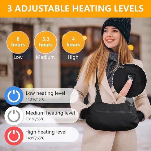 Rechargeable Hand Warmers Pouch Laelr Electric Heated Gloves Portable Heated Hand Muff Cold Winter Handwarmers Bag with 3 Heat Modes Fast Heating Waist Pouch for Outdoor Hunting Camping Golf Women Men in Kuwait