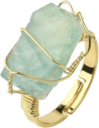 Chakra Crystal Ring Raw Ore Simple Personality Adjustable Metal Meditation Healing Yoga Calm Worry Stone Gift Jewelry in Saudi Arabia
