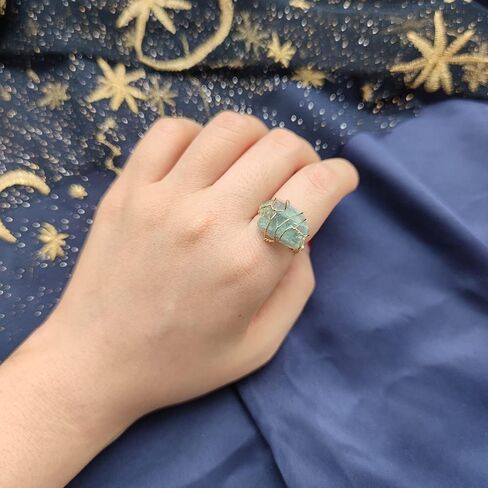 Chakra Crystal Ring Raw Ore Simple Personality Adjustable Metal Meditation Healing Yoga Calm Worry Stone Gift Jewelry in Saudi Arabia