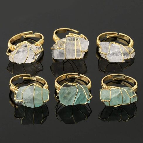 Chakra Crystal Ring Raw Ore Simple Personality Adjustable Metal Meditation Healing Yoga Calm Worry Stone Gift Jewelry in Saudi Arabia