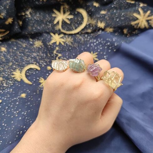 Chakra Crystal Ring Raw Ore Simple Personality Adjustable Metal Meditation Healing Yoga Calm Worry Stone Gift Jewelry in Saudi Arabia