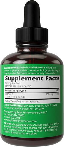 فيتامين سي للأطفال. قطرات فيتامين سي السائل ذات المذاق الأفضل للأطفال الصغار والأطفال والمراهقين. خالي من السكر، غير معدل وراثيًا، خالي من الغلوتين، مكمل نباتي. امزجه مع العصير أو الحليب أو الماء وسيحبه أطفالك! in Kuwait