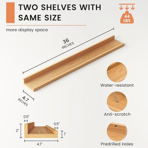 Picture Ledge Shelf, Floating Shelves Set of 2, 48 Inches Long Large Nursery Book Shelves for Toys Storage, Kids Bookshelf Wall Mounted for Living Room Bedroom Decor Books Photo Frames, Walnut in Kuwait