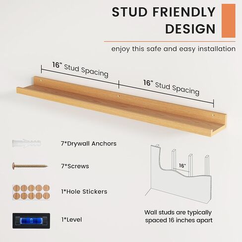 Picture Ledge Shelf, Floating Shelves Set of 2, 48 Inches Long Large Nursery Book Shelves for Toys Storage, Kids Bookshelf Wall Mounted for Living Room Bedroom Decor Books Photo Frames, Walnut in Kuwait