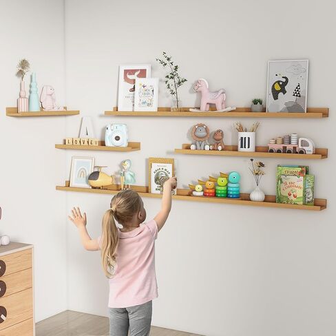 Picture Ledge Shelf, Floating Shelves Set of 2, 48 Inches Long Large Nursery Book Shelves for Toys Storage, Kids Bookshelf Wall Mounted for Living Room Bedroom Decor Books Photo Frames, Walnut in Kuwait