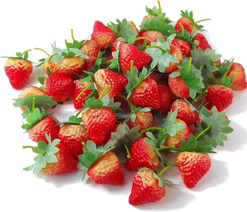 روهو 45 قطعة من الفراولة الاصطناعية محاكاة واقعية من البلاستيك للفراولة المزيفة لتزيين غرفة الاطفال وديكور حفلات الزفاف والمهرجانات والتصوير الفوتوغرافي وسلة العرض in Kuwait