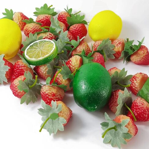 روهو 45 قطعة من الفراولة الاصطناعية محاكاة واقعية من البلاستيك للفراولة المزيفة لتزيين غرفة الاطفال وديكور حفلات الزفاف والمهرجانات والتصوير الفوتوغرافي وسلة العرض in Kuwait