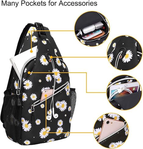حقيبة ظهر MOSISO سلينج ، للسفر والمشي لمسافات طويلة Daypack ديزي حبل حقيبة الكتف كروسبودي ، أسود in Saudi Arabia