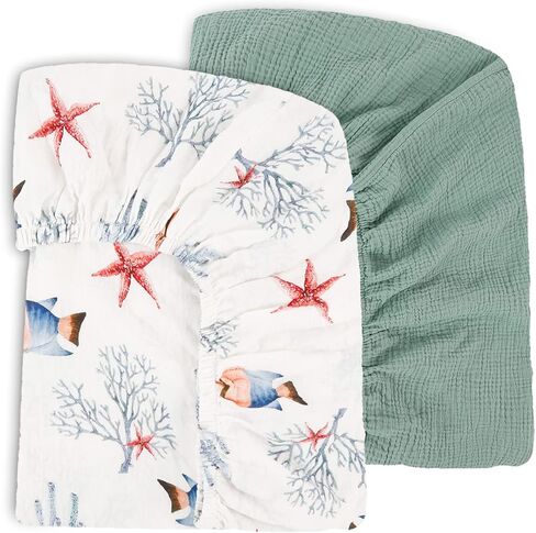 Ultra Soft Muslin Crib Sheets for Baby, Premium Breathable Organic Cotton Crib Fitted Sheet for 52’’x28’’Standard Crib and Toddler Mattress.2 Pack Flower Pattern in Saudi Arabia