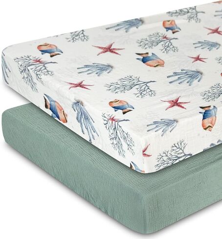 Ultra Soft Muslin Crib Sheets for Baby, Premium Breathable Organic Cotton Crib Fitted Sheet for 52’’x28’’Standard Crib and Toddler Mattress.2 Pack Flower Pattern in Saudi Arabia