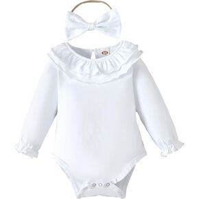 SXSXSX Newborn Baby Girls Ruffle Bodysuit Infant Solid Long sleeved Onesie Casual Plain Blouse Romper