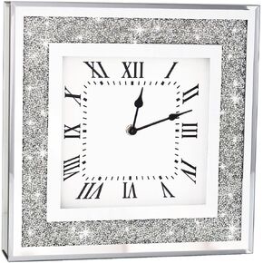 DMDFIRST Crystal Crushed Diamond Mirrored Round Wall Clock 16x16x2 inches for Wall Decoration Silver Glass Mirror Clock Sparkle Twinkle Bling Home Decor. AA Battery is not Included. in Kuwait