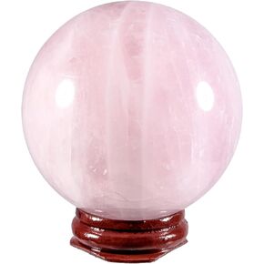 Amogeeli Natural Rose Quartz Sphere with Wooden Stand, Fengshui Stone Ball Decoration for Divination Reiki Meditation
