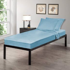 Gilbins Cot Size 30" x 75"x8 Sheet Set 4 Piece Fitted Flat 2 Pillowcases, Made of Cotton, Perfect for Camp Bunk Beds/RVs/Guest Beds Blue