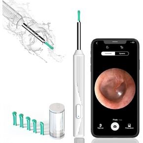 إزالة شمع الأذن من فيرنيش، منظف الأذن مع الكاميرا، مجموعة تنظيف الأذن بإضاءة لاسلكية قابلة لإعادة الشحن، مجموعة تنظيف الأذن لهواتف iPhone وiPad وهواتف Android (أبيض) in Kuwait