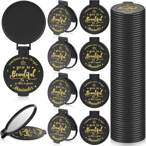 2.76 Inch Inspirational Compact Mirror Bulk Round Makeup Glass Mirror Personal Purse Pocket Mini Mirror Gifts for Women Girls Coworker Teacher Graduation Friends(Black, 18 Pcs) in Saudi Arabia