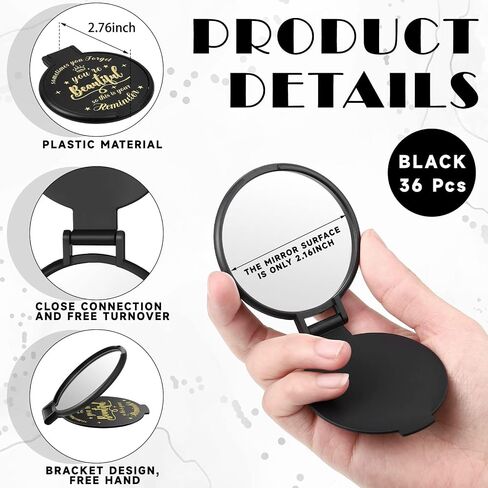2.76 Inch Inspirational Compact Mirror Bulk Round Makeup Glass Mirror Personal Purse Pocket Mini Mirror Gifts for Women Girls Coworker Teacher Graduation Friends(Black, 18 Pcs) in Saudi Arabia