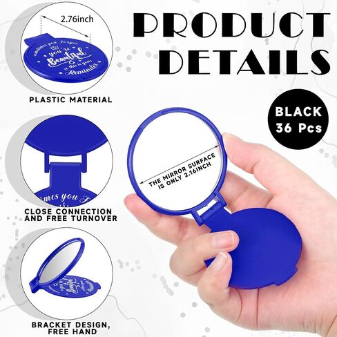 2.76 Inch Inspirational Compact Mirror Bulk Round Makeup Glass Mirror Personal Purse Pocket Mini Mirror Gifts for Women Girls Coworker Teacher Graduation Friends(Black, 18 Pcs) in Saudi Arabia